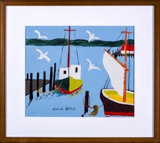 Boats and dock maud lewis printframed